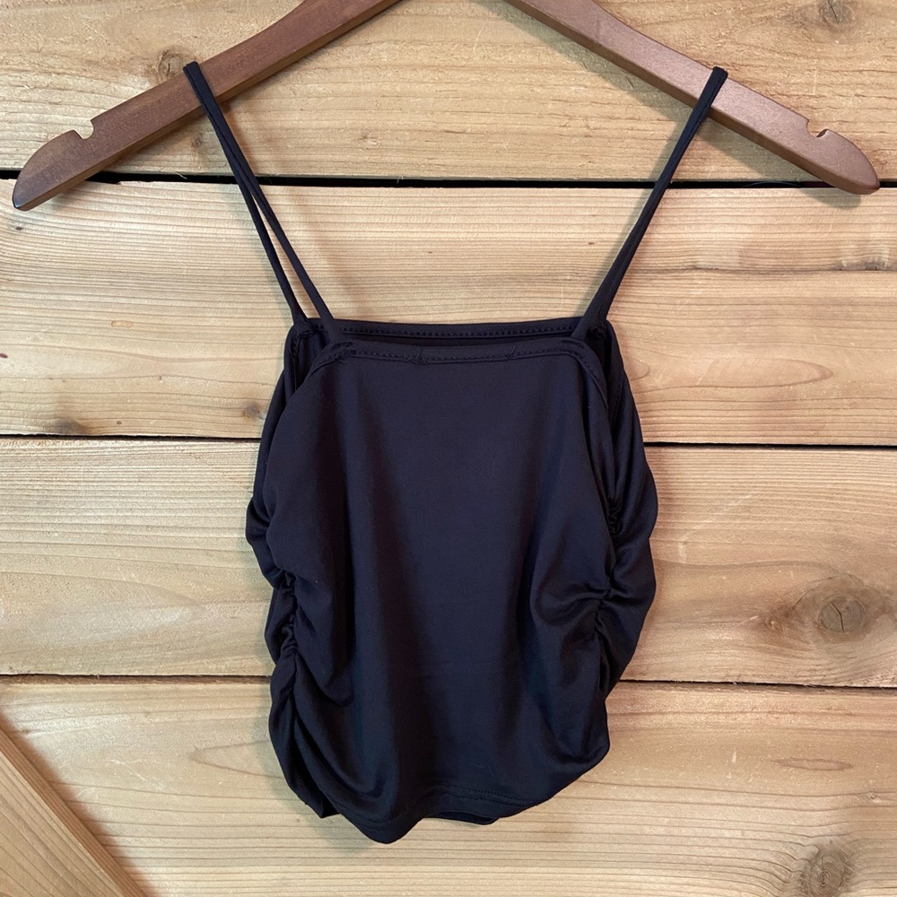 Forever 21 Cropped Black Tank Top with Gathered Side Detail